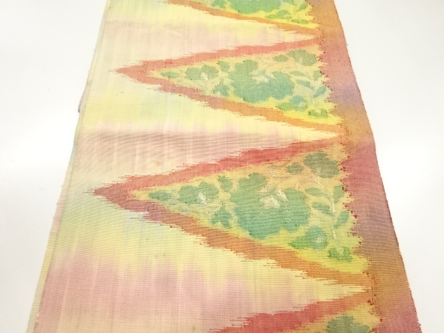 JAPANESE KIMONO / ANTIQUE NAGOYA OBI / SILK / HAND WOVEN TSUMUGI / FLORAL PLANTS